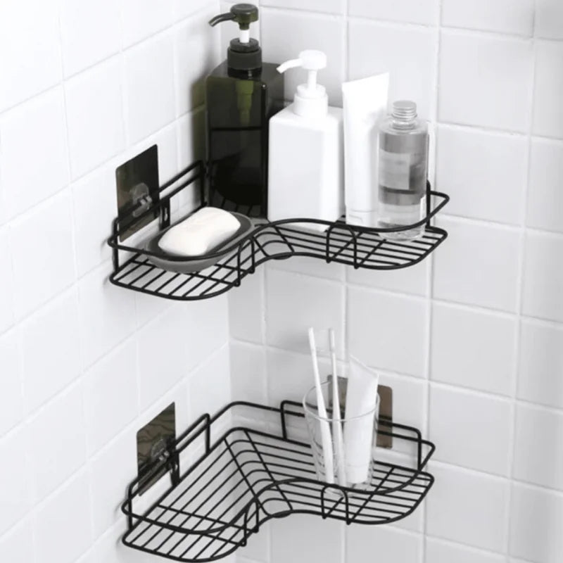 Aluminum Organizer Shelf Rectangular Holder Wall Sticker For Bathroom Cream Soap Kitchen Bath Rack