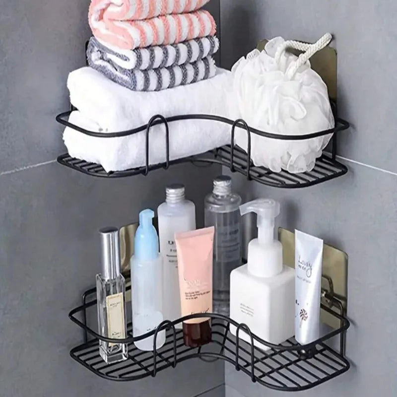 Aluminum Organizer Shelf Rectangular Holder Wall Sticker For Bathroom Cream Soap Kitchen Bath Rack