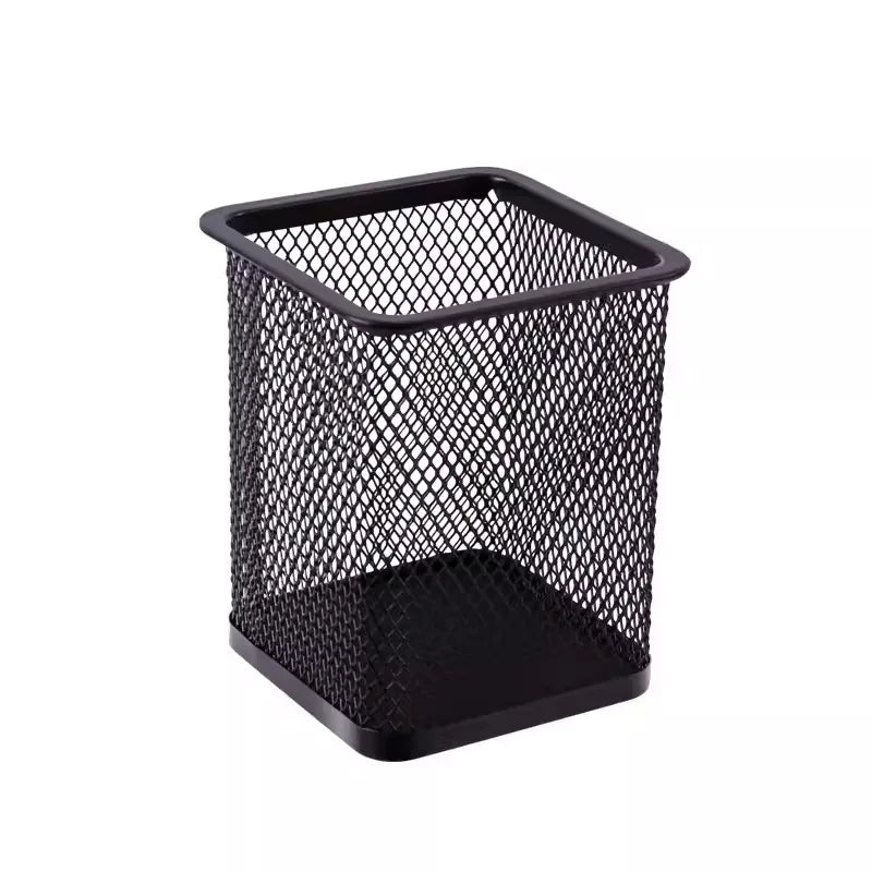 Porta Lápis Mesa Escritório Metal Quadrado Caneta Organizador Durável Simples Redondo Caneta Pote para Mesa