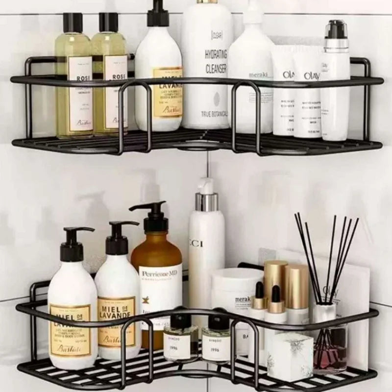 Aluminum Organizer Shelf Rectangular Holder Wall Sticker For Bathroom Cream Soap Kitchen Bath Rack