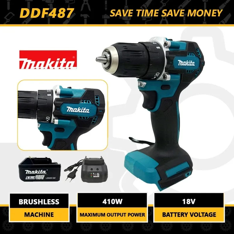 Makita DDF487 Driver Drill 18V LXT Motor Brushless Compacto Grande Torque Bateria de Lítio Parafusadeira Elétrica