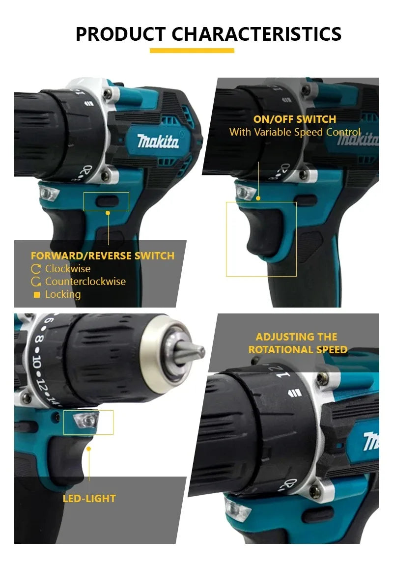 Makita DDF487 Driver Drill 18V LXT Motor Brushless Compacto Grande Torque Bateria de Lítio Parafusadeira Elétrica