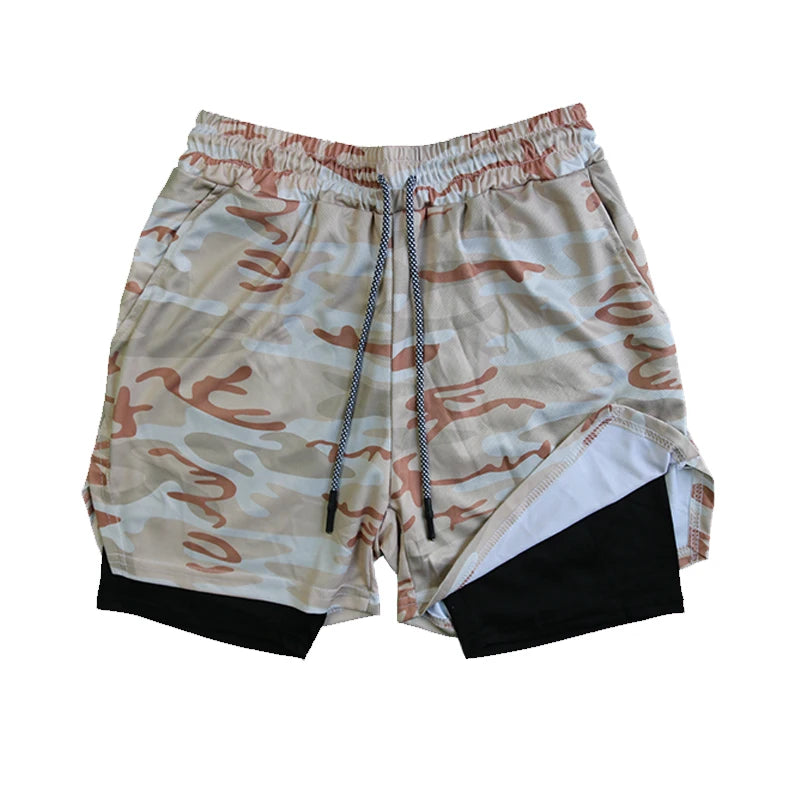 Men's Double Layer Fitness Shorts Drawstring Mesh Lining Elastic Waist Breathable Quick Dry to Beach Pool Summer Male