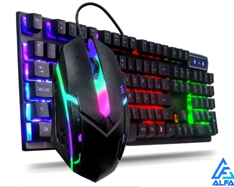 Kit Gamer Teclado Semi Mecânico + Mouse 3200dpi Usb Rgb Iluminado Jogos Pc