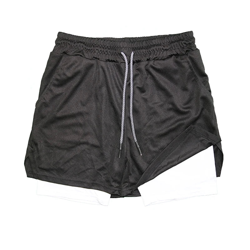 Men's Double Layer Fitness Shorts Drawstring Mesh Lining Elastic Waist Breathable Quick Dry to Beach Pool Summer Male