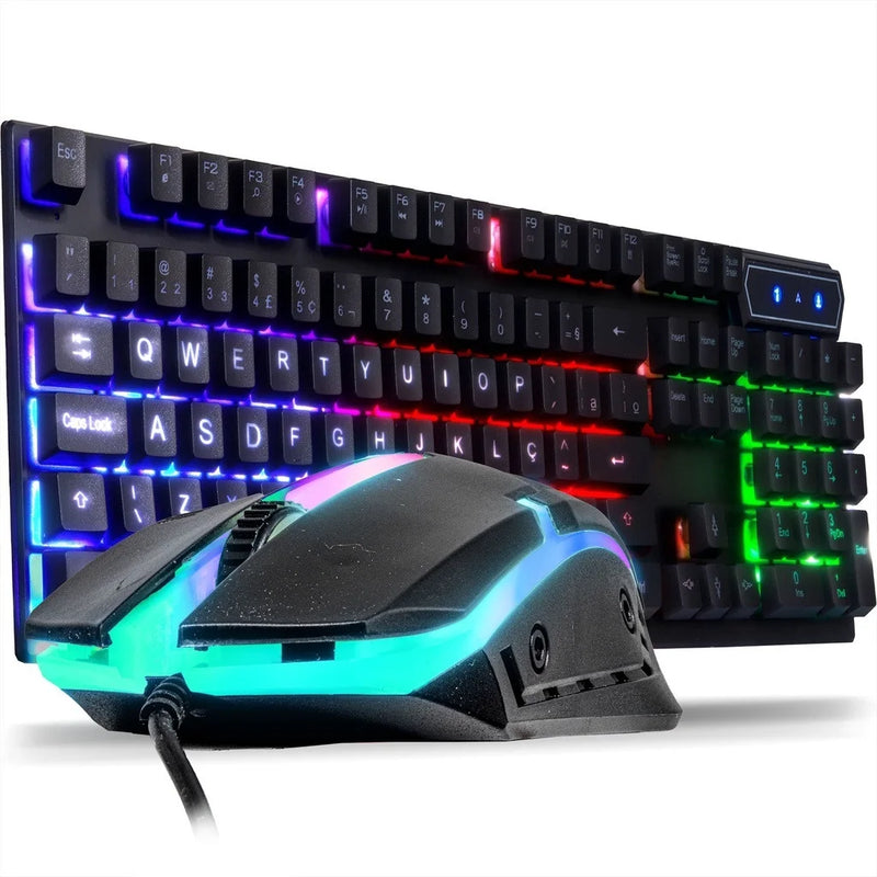 Kit Gamer Teclado Semi Mecânico + Mouse 3200dpi Usb Rgb Iluminado Jogos Pc